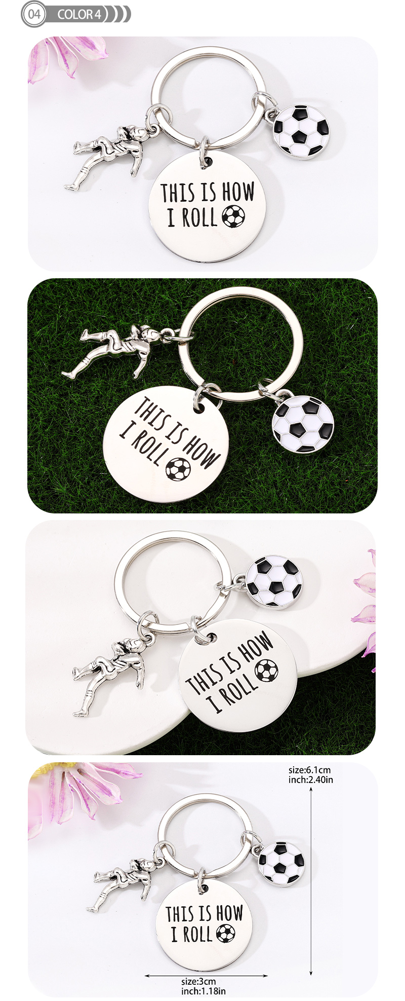 Simple Style Human Round Football Stainless Steel Bag Pendant Keychain display picture 5