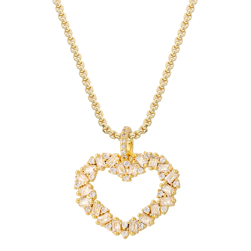 Casual Elegant Shiny Heart Shape Brass Inlay Zircon 18K Gold Plated Women's Pendant Necklace display picture 5