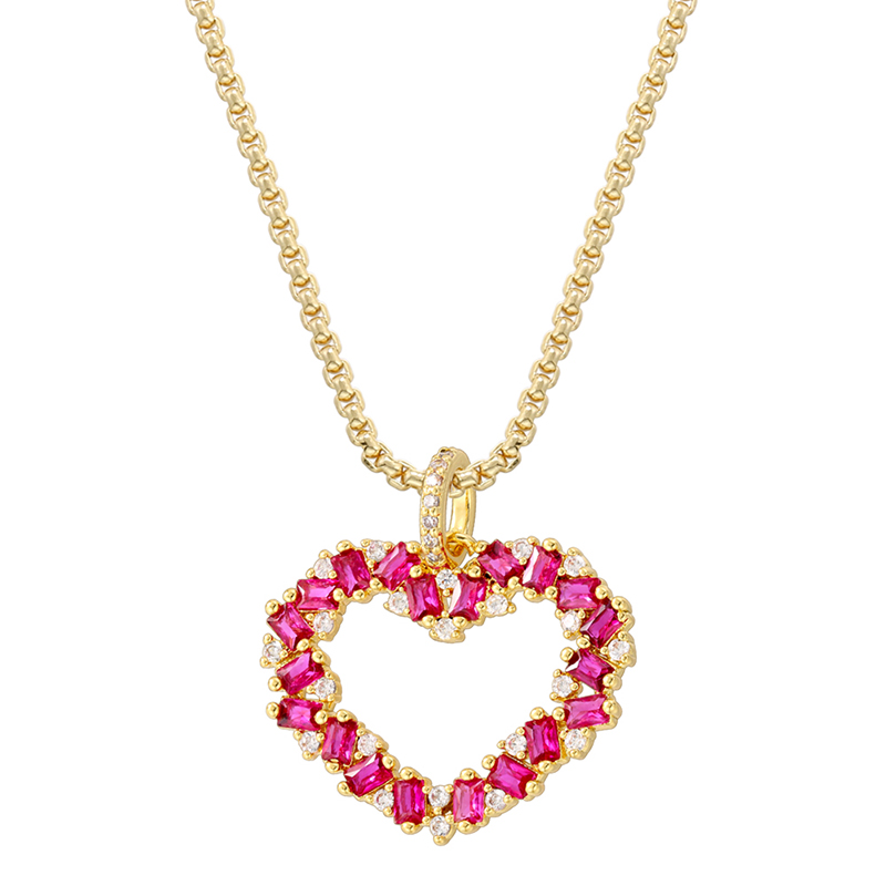 Casual Elegant Shiny Heart Shape Brass Inlay Zircon 18K Gold Plated Women's Pendant Necklace display picture 4