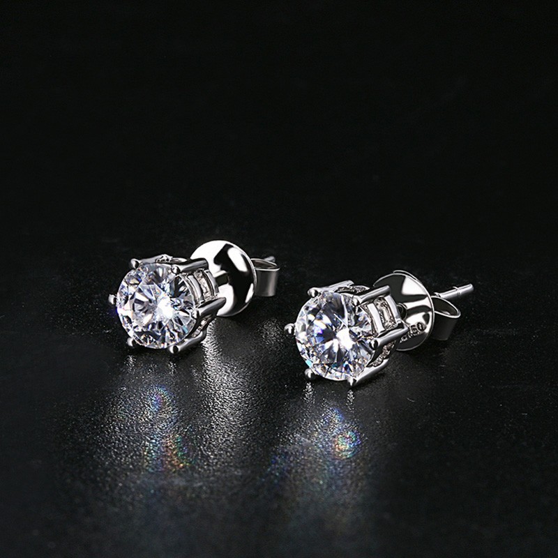 1 Pair Simple Style Round Plating Inlay Copper Zircon White Gold Plated Ear Studs display picture 1
