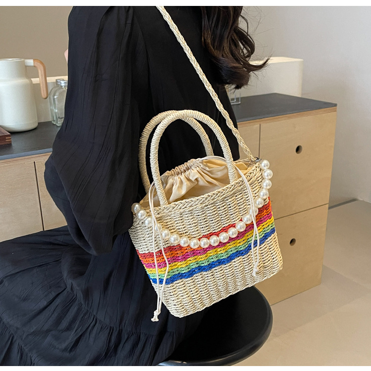 Women's Medium Straw Color Block Classic Style Square String Handbag display picture 4