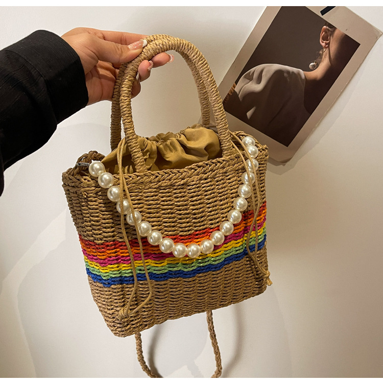 Women's Medium Straw Color Block Classic Style Square String Handbag display picture 5