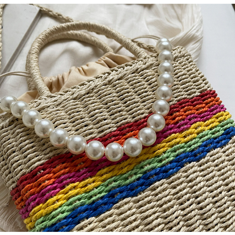 Women's Medium Straw Color Block Classic Style Square String Handbag display picture 7