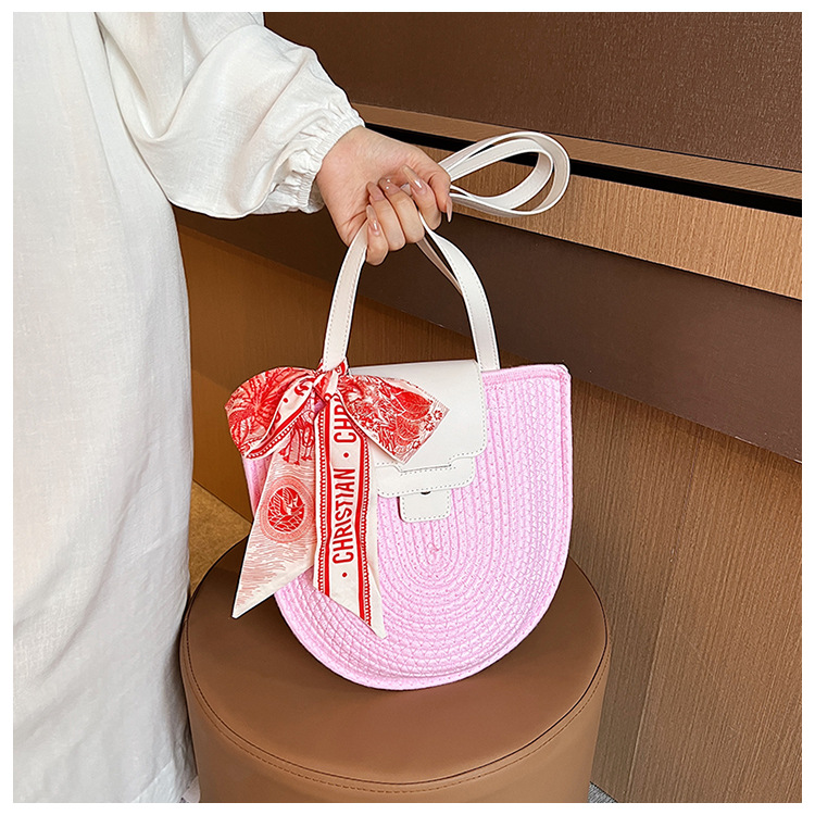 Women's Small Cotton Color Block Vintage Style Classic Style Magnetic Buckle Straw Bag display picture 3