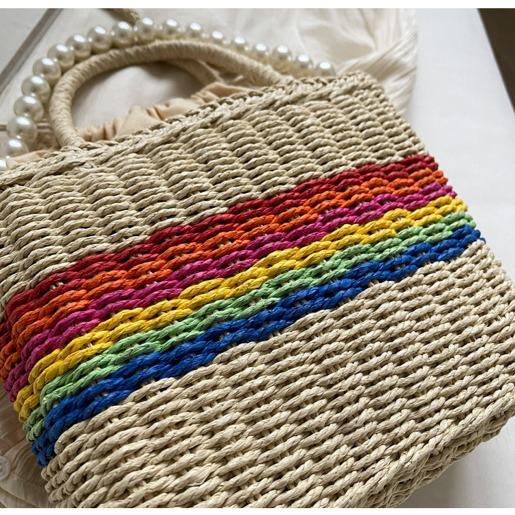 Women's Medium Straw Color Block Classic Style Square String Handbag display picture 8