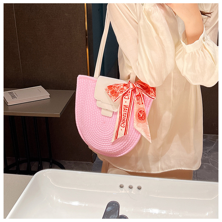 Women's Small Cotton Color Block Vintage Style Classic Style Magnetic Buckle Straw Bag display picture 6