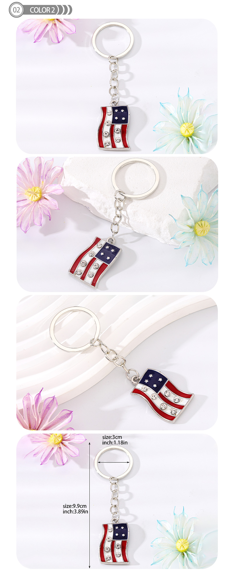 Simple Style National Flag Heart Shape Alloy Enamel Inlay Rhinestones Bag Pendant Keychain display picture 3