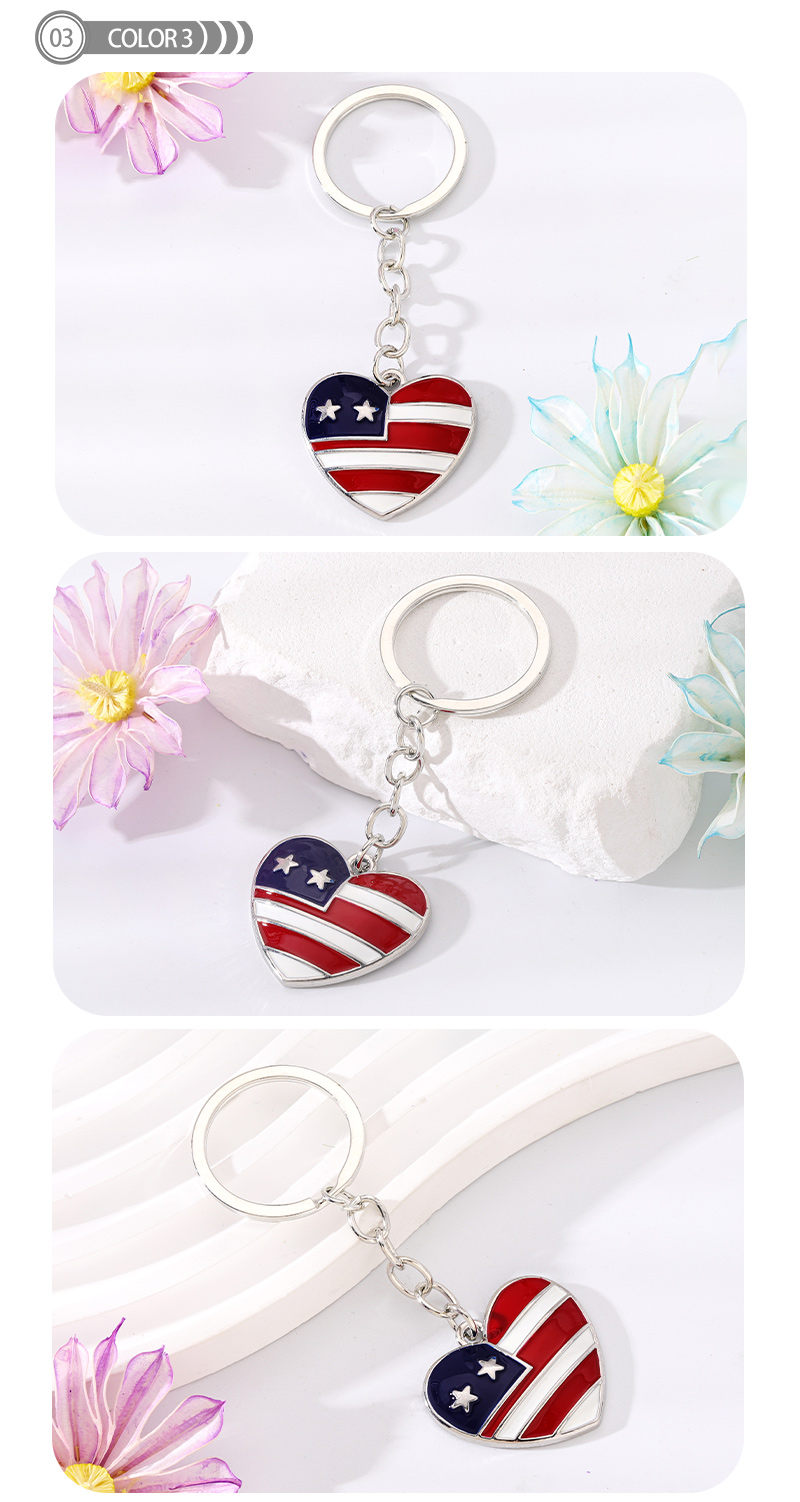 Simple Style National Flag Heart Shape Alloy Enamel Inlay Rhinestones Bag Pendant Keychain display picture 4