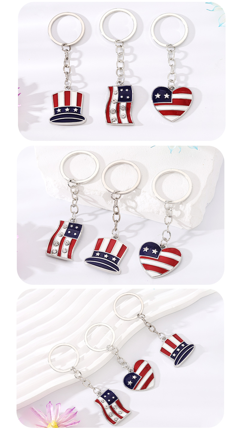Simple Style National Flag Heart Shape Alloy Enamel Inlay Rhinestones Bag Pendant Keychain display picture 5