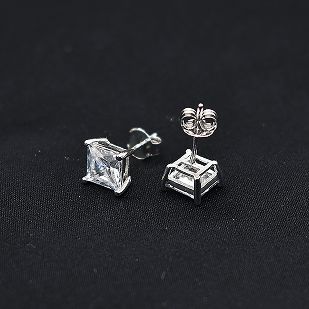 1 Pair Simple Style Square Plating Inlay Copper Zircon White Gold Plated Ear Studs display picture 1