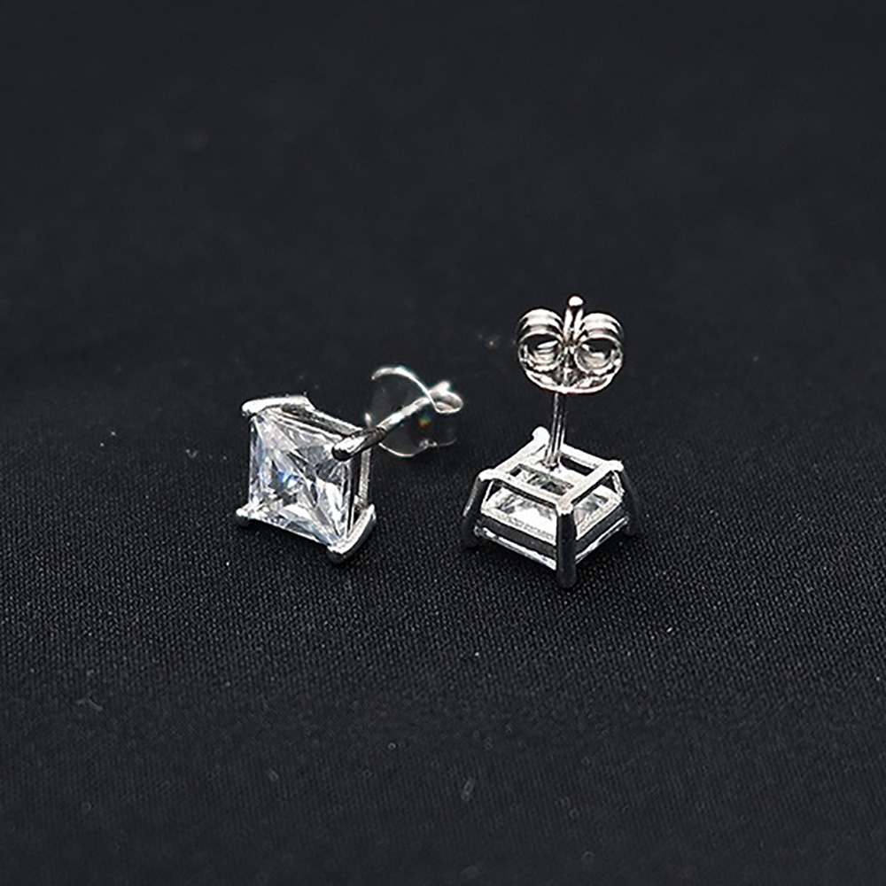 1 Paire Style Simple Carré Placage Incruster Le Cuivre Zircon Or Blanc Plaqué Boucles D'Oreilles display picture 1