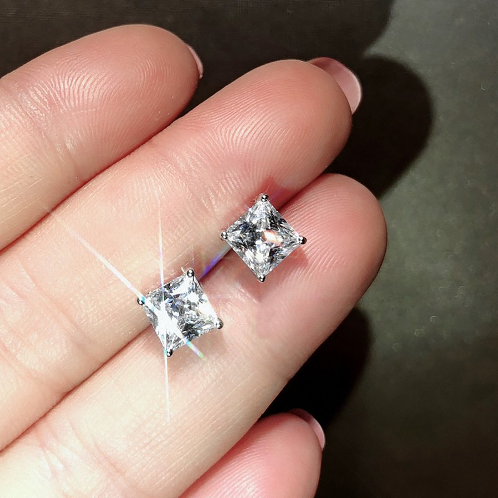 1 Pair Simple Style Square Plating Inlay Copper Zircon White Gold Plated Ear Studs display picture 5