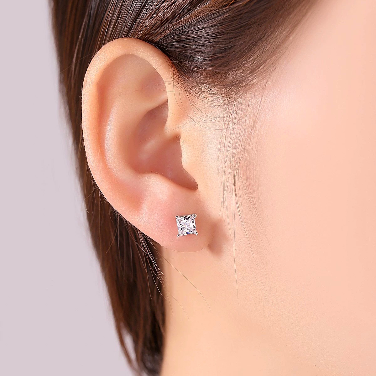 1 Paire Style Simple Carré Placage Incruster Le Cuivre Zircon Or Blanc Plaqué Boucles D'Oreilles display picture 6