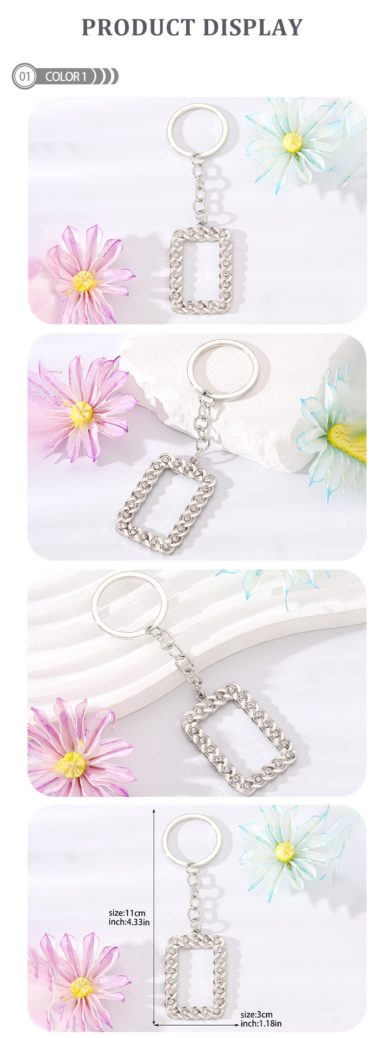 Casual Simple Style Rectangle Alloy Plating Inlay Rhinestones Bag Pendant Keychain display picture 2