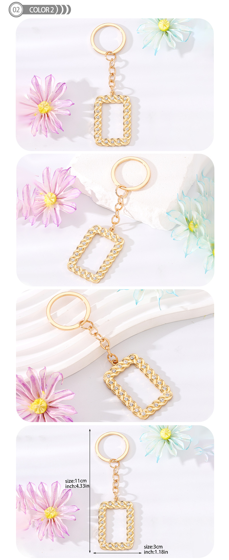 Casual Simple Style Rectangle Alloy Plating Inlay Rhinestones Bag Pendant Keychain display picture 3