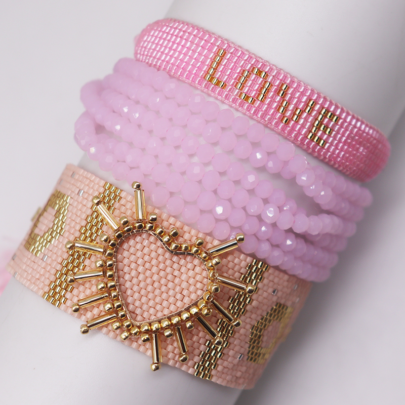 IG Style Casual Elegant Letter Heart Shape Artificial Crystal Glass Beaded Knitting Tassel Women's Bracelets display picture 1