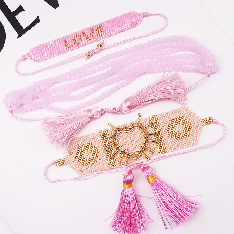 IG Style Casual Elegant Letter Heart Shape Artificial Crystal Glass Beaded Knitting Tassel Women's Bracelets display picture 2
