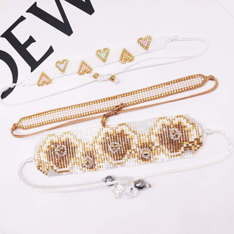 IG Style Heart Shape Flower Glass Knitting Women's Bracelets display picture 2