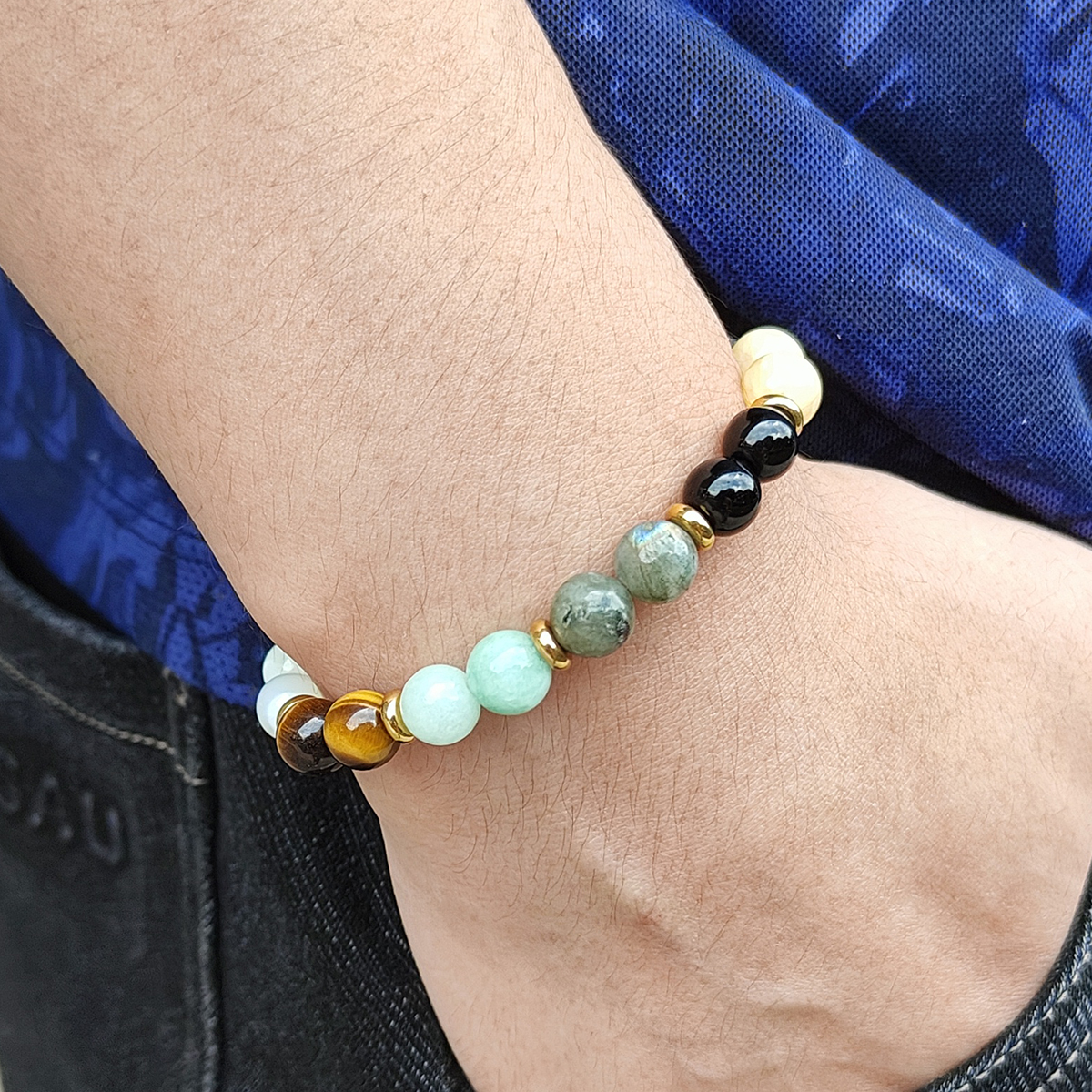 Vacation Tropical Simple Style Round Stainless Steel Natural Stone Bracelets Bangle In Bulk display picture 4
