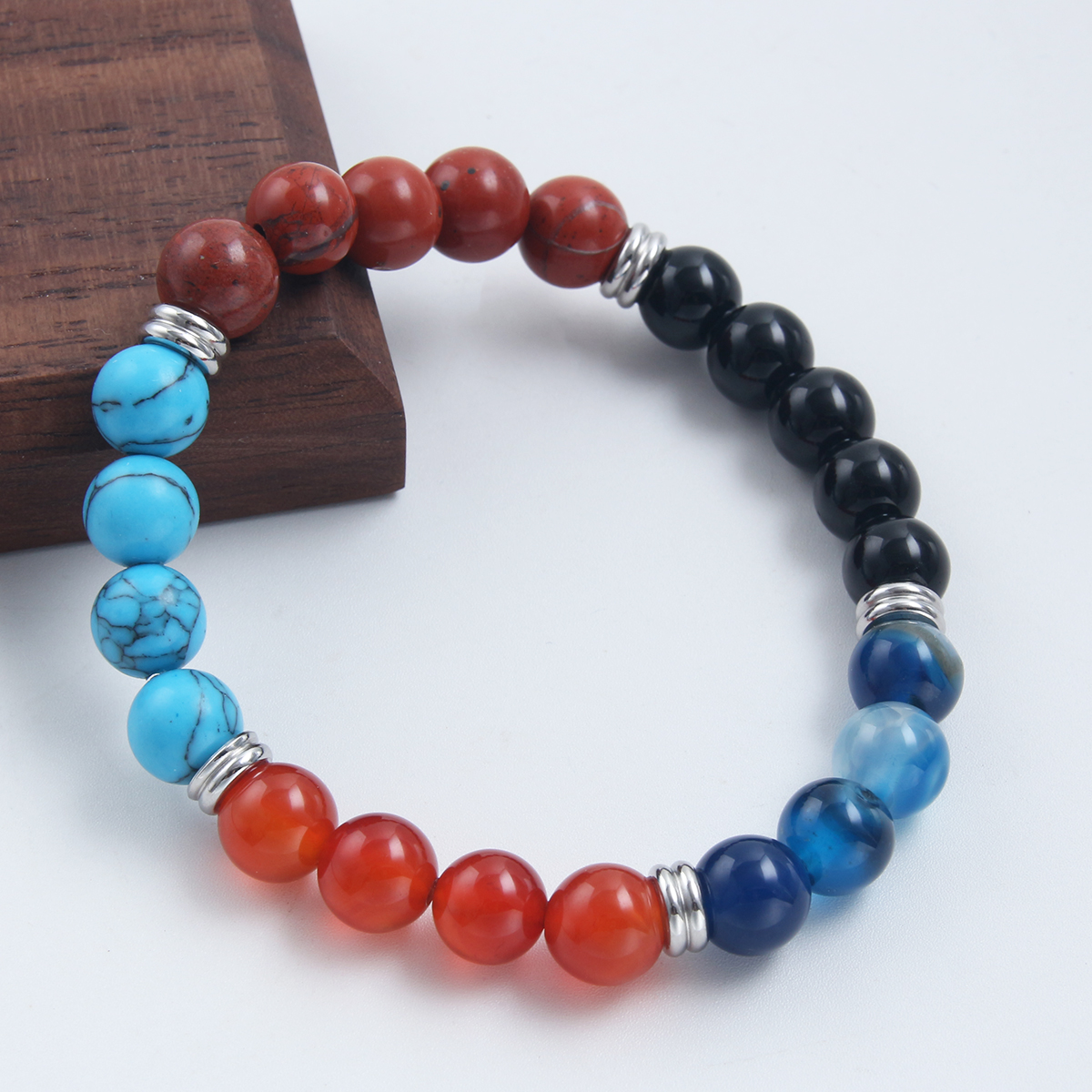 Simple Style Round Stainless Steel Natural Stone Bracelets In Bulk display picture 1
