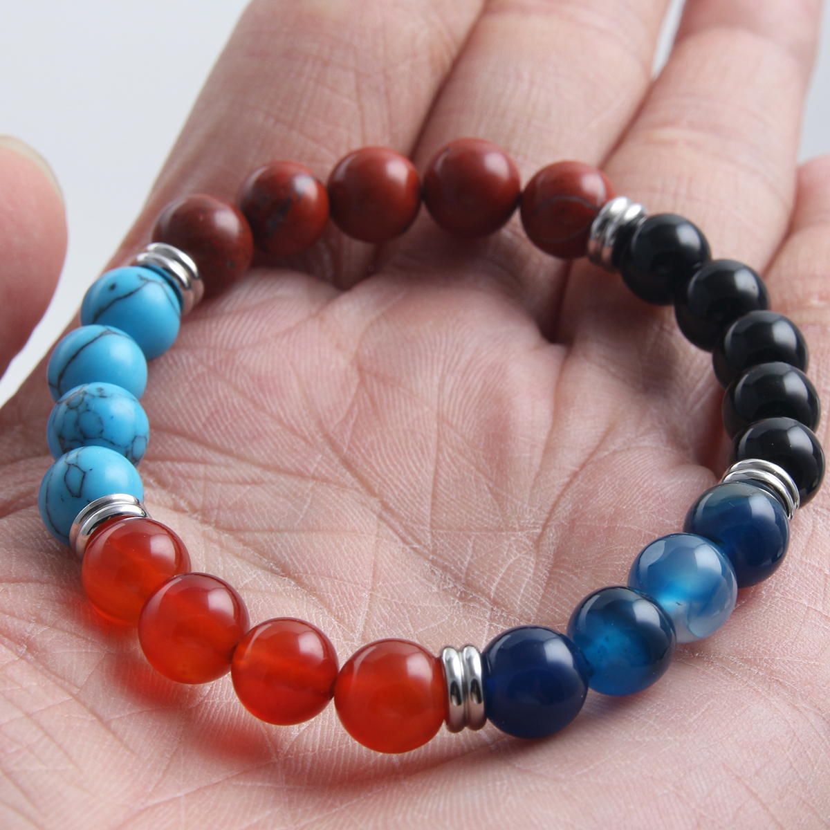 Simple Style Round Stainless Steel Natural Stone Bracelets In Bulk display picture 4