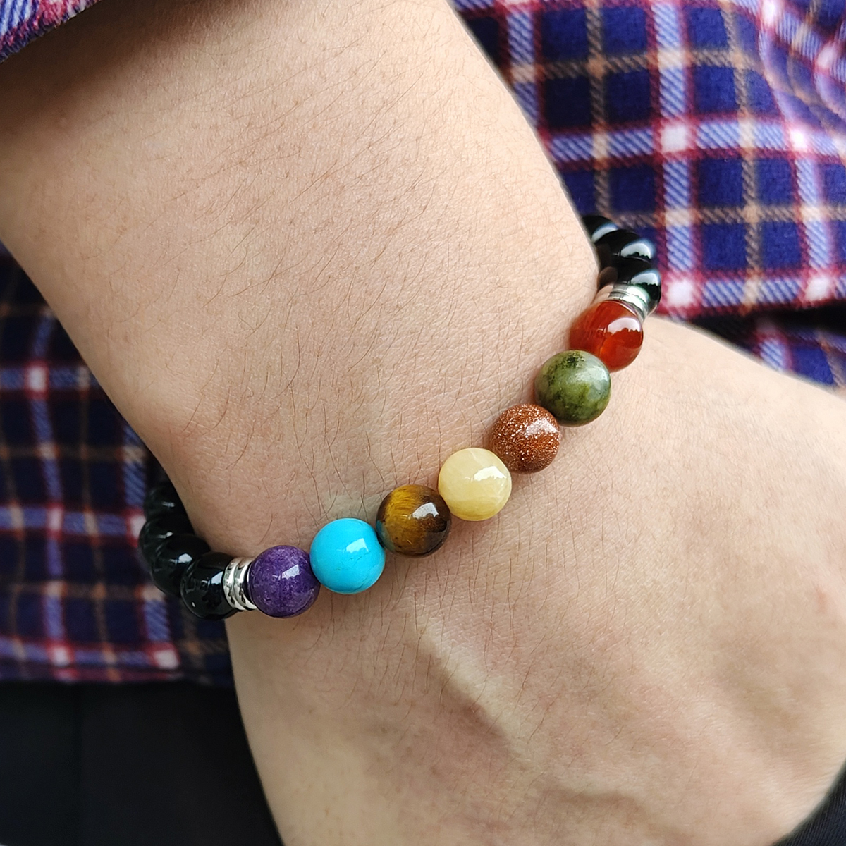 Simple Style Commute Round 304 Stainless Steel Natural Stone Beaded Unisex Bracelets display picture 5