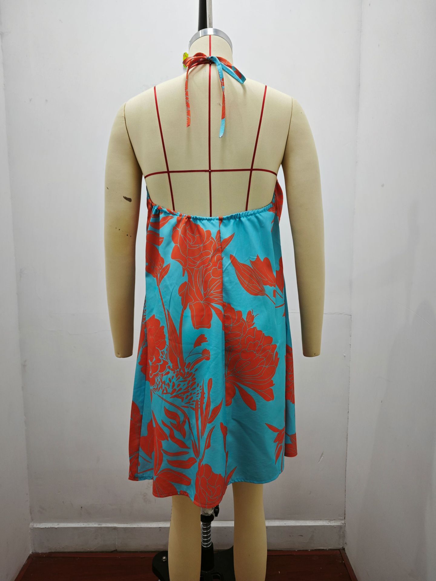 Vacation Leaves Flower Halter Neck Sleeveless Printing Polyester Knee-length A-line Skirt display picture 12