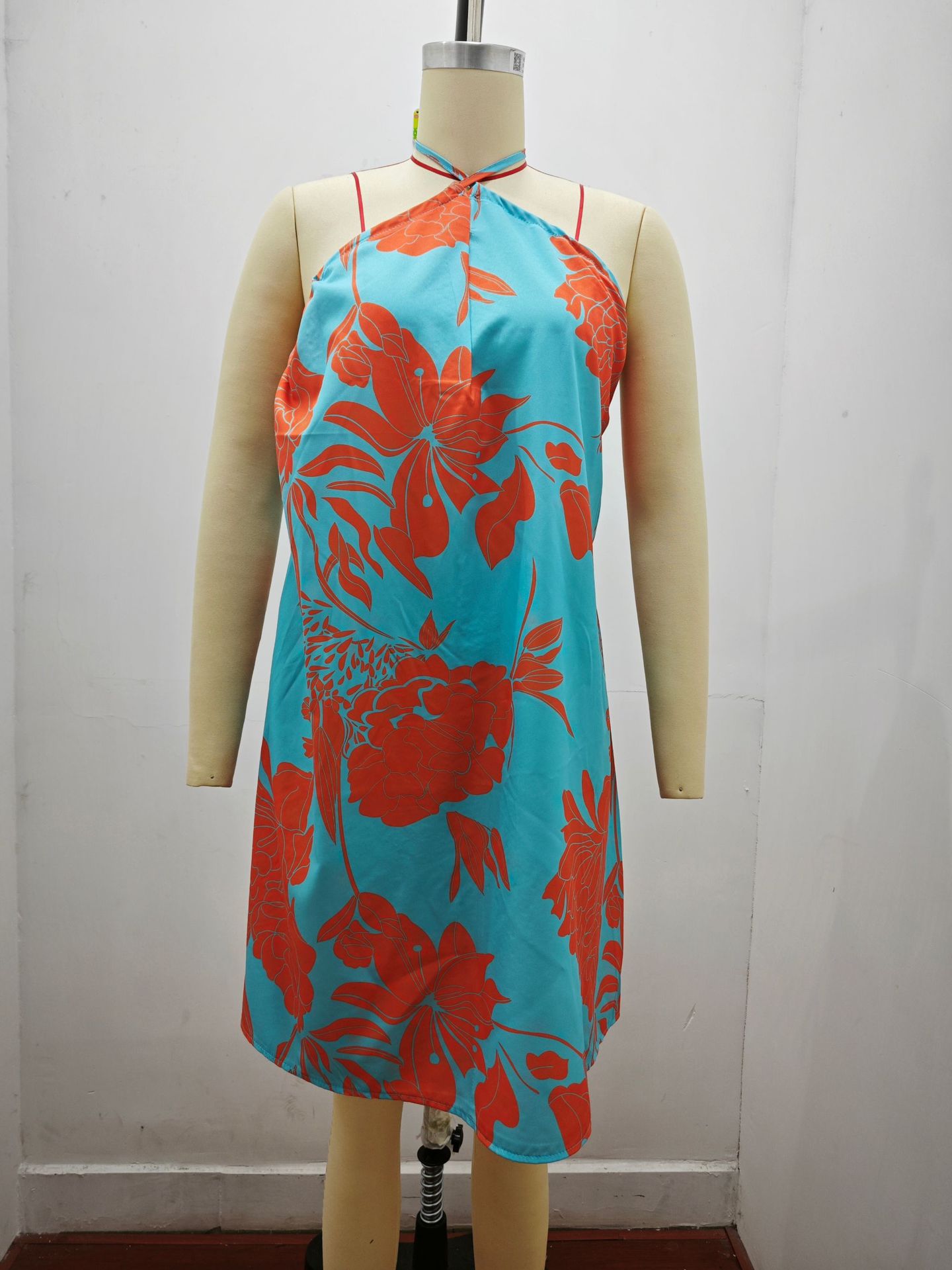 Vacation Leaves Flower Halter Neck Sleeveless Printing Polyester Knee-length A-line Skirt display picture 37