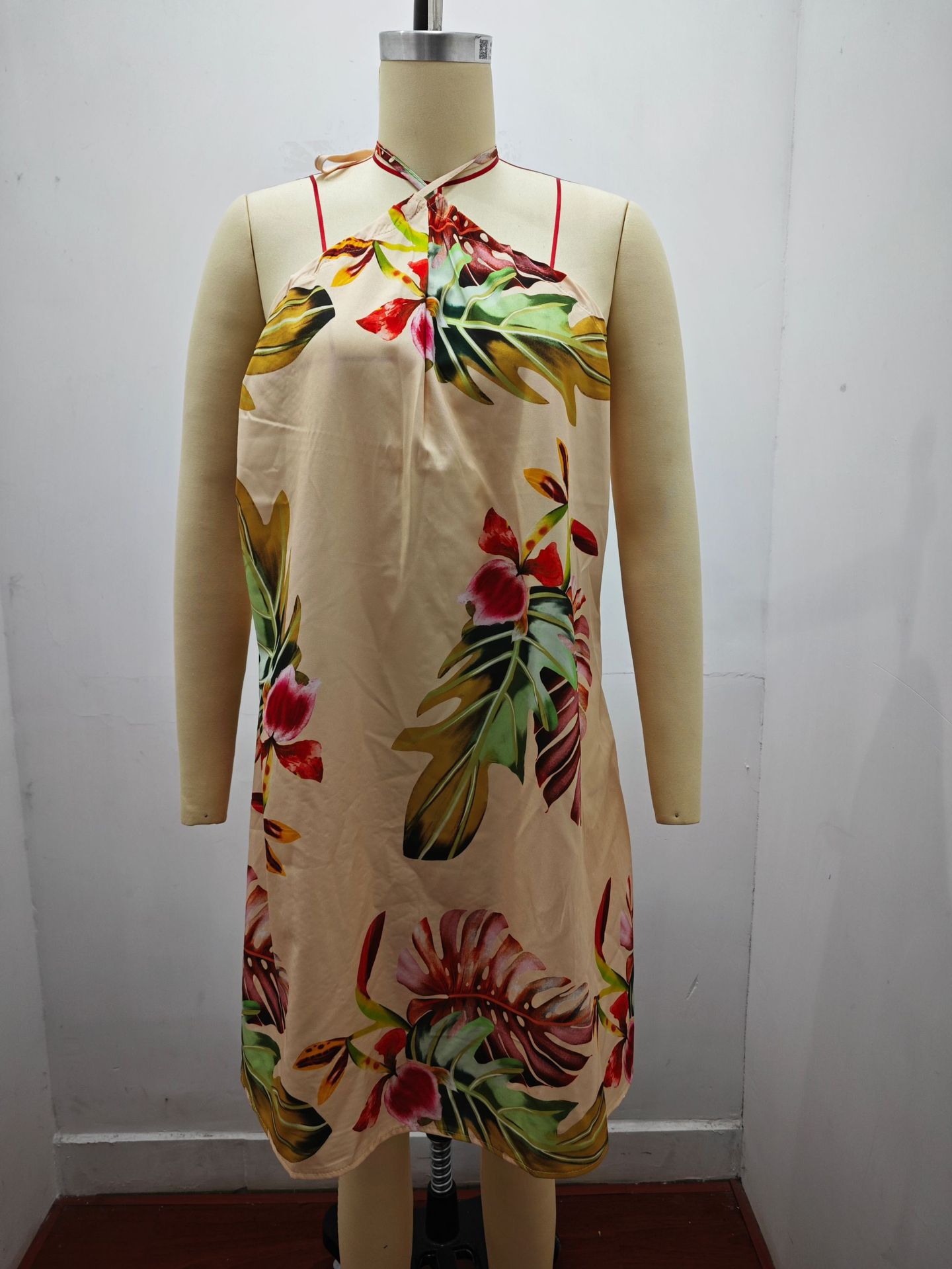 Vacation Leaves Flower Halter Neck Sleeveless Printing Polyester Knee-length A-line Skirt display picture 39