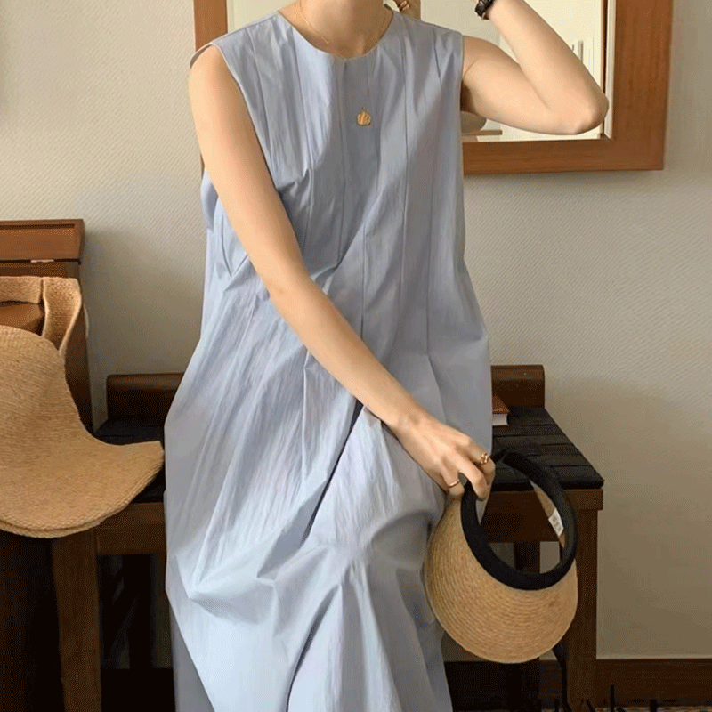 Women's Boho Dress Tea Dress Casual Vacation Simple Style Round Neck Sleeveless Solid Color Maxi Long Dress Daily Street display picture 5