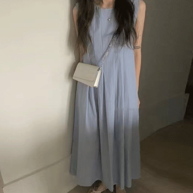 Women's Boho Dress Tea Dress Casual Vacation Simple Style Round Neck Sleeveless Solid Color Maxi Long Dress Daily Street display picture 1