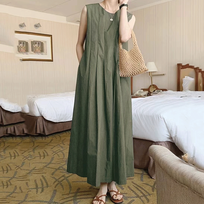 Women's Boho Dress Tea Dress Casual Vacation Simple Style Round Neck Sleeveless Solid Color Maxi Long Dress Daily Street display picture 3