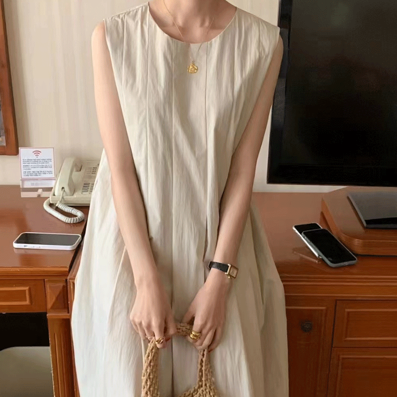 Women's Boho Dress Tea Dress Casual Vacation Simple Style Round Neck Sleeveless Solid Color Maxi Long Dress Daily Street display picture 4