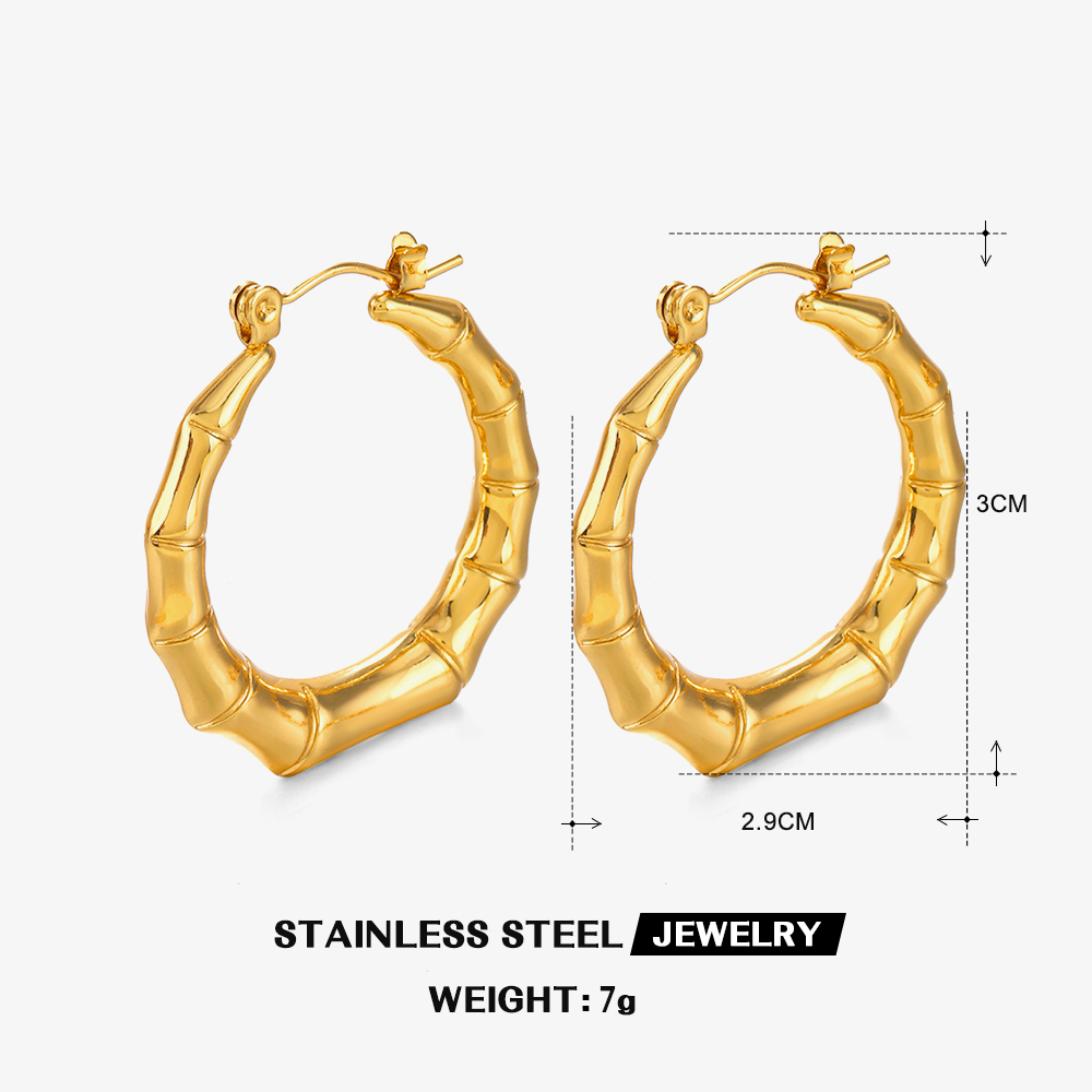 1 Pair Simple Style Bamboo Joint Solid Color Plating 304 Stainless Steel 18K Gold Plated Earrings display picture 1