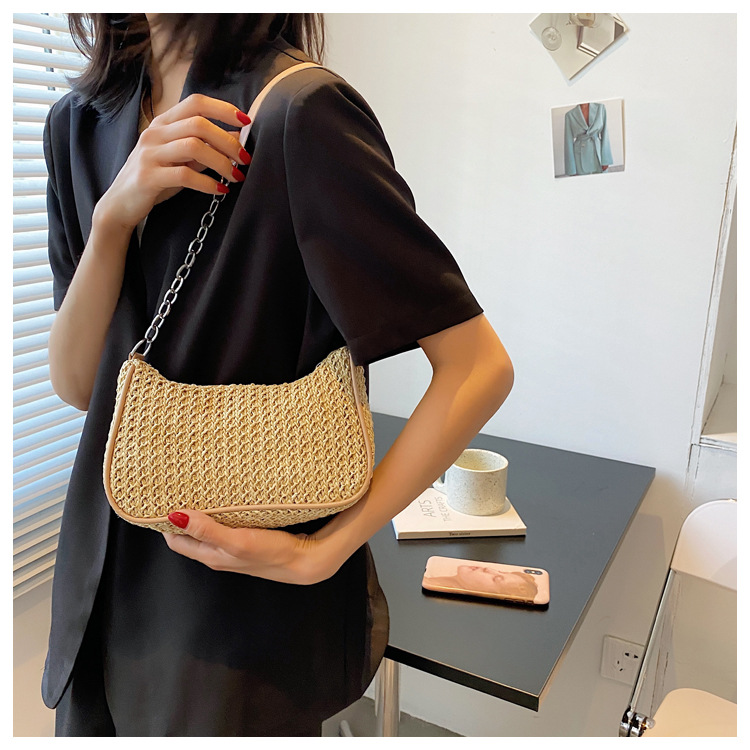 Women's Straw Solid Color Basic Zipper Shoulder Bag display picture 9
