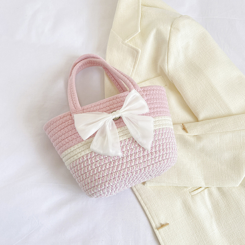 Women's Straw Bow Knot Daisy Cute Bucket Open Handbag display picture 6