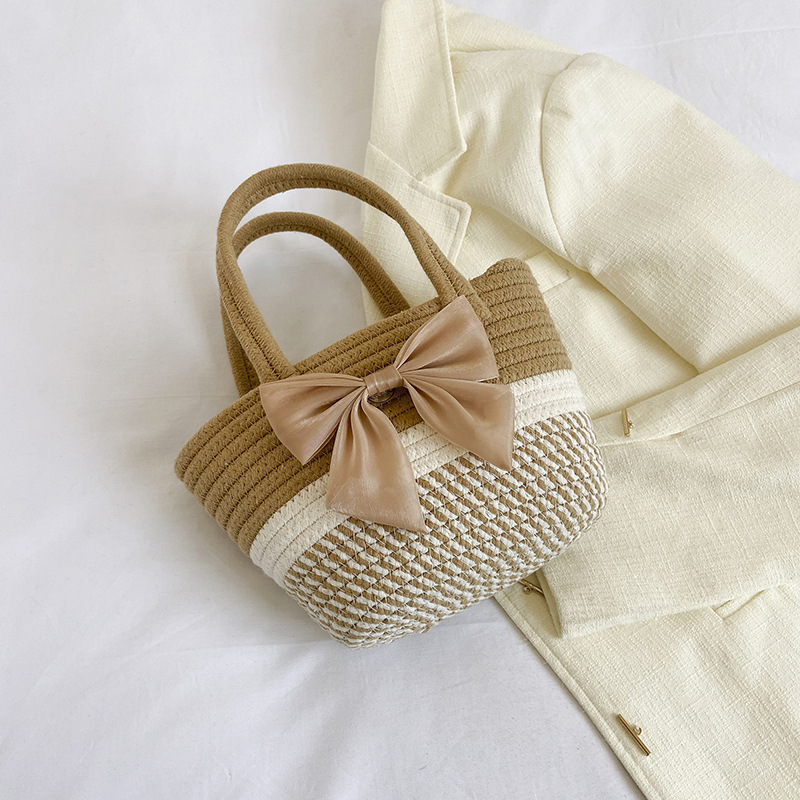 Women's Straw Bow Knot Daisy Cute Bucket Open Handbag display picture 8