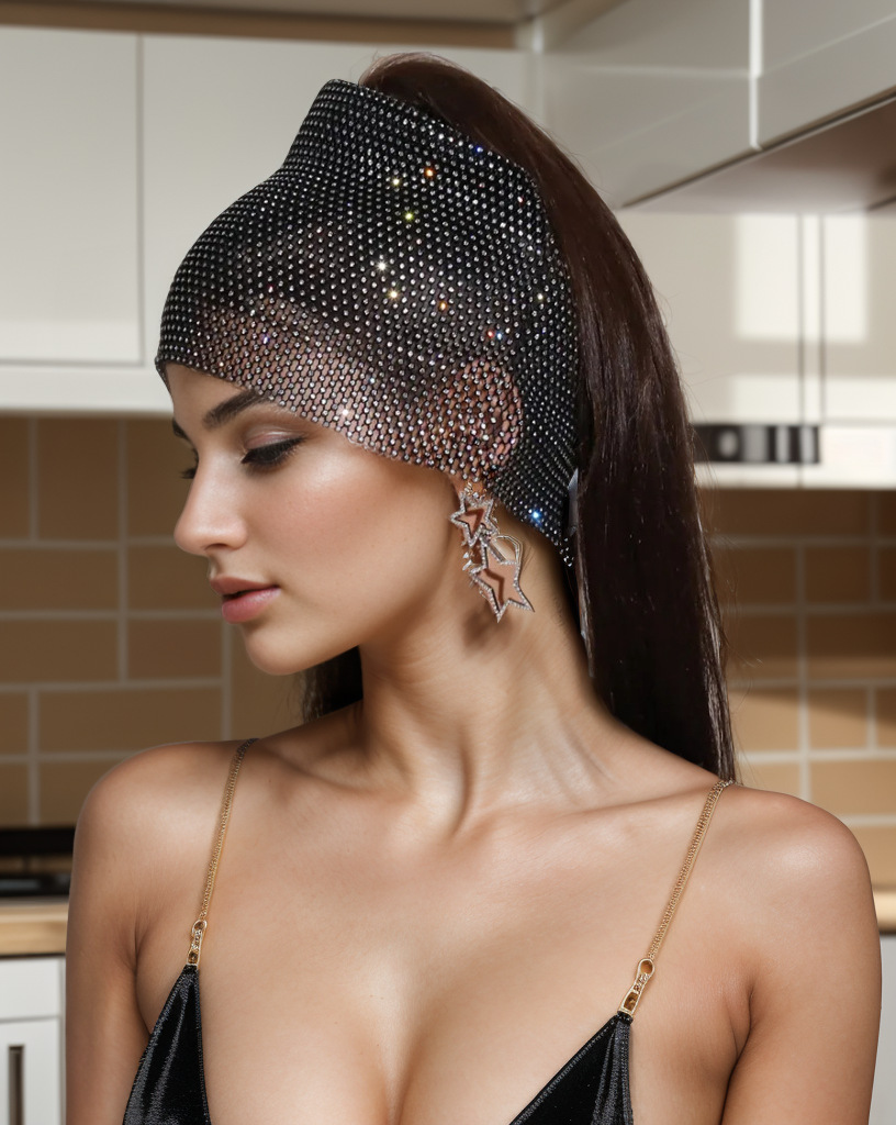 Unisexe Brillant Couleur Unie Polyester Incruster Strass Bande De Cheveux display picture 2