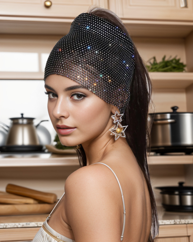 Unisexe Brillant Couleur Unie Polyester Incruster Strass Bande De Cheveux display picture 3