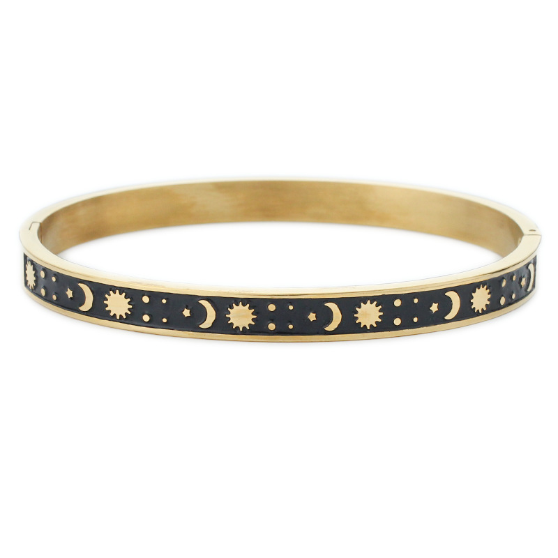 Stainless Steel 18K Gold Plated Rose Gold Plated Tropical Simple Style Roman Style Star Moon Bangle display picture 1