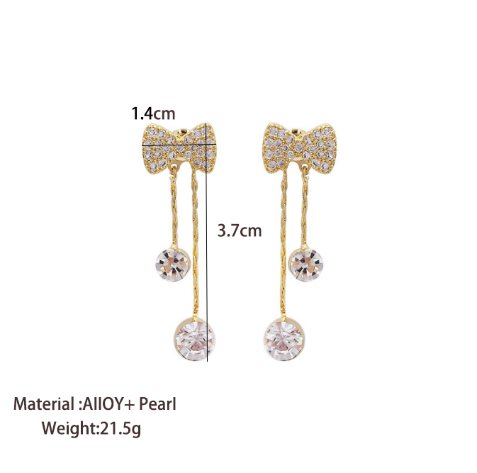 1 Pair Elegant Commute Bow Knot Inlay Alloy Diamond Drop Earrings display picture 6