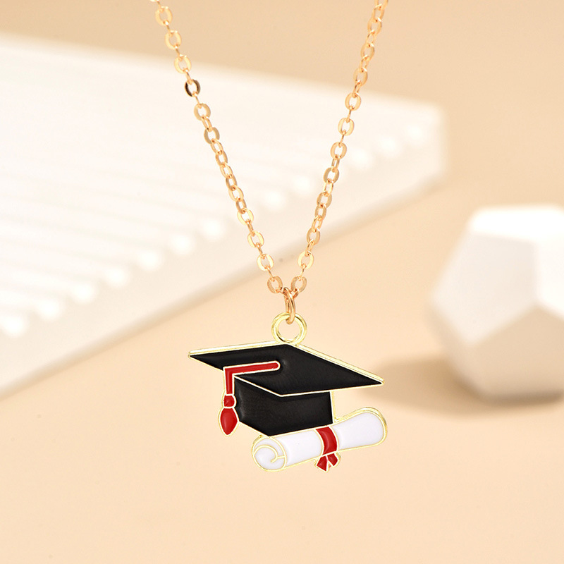 Simple Style Doctoral Cap Letter Rainbow Alloy Enamel Plating Women's Pendant Necklace display picture 4