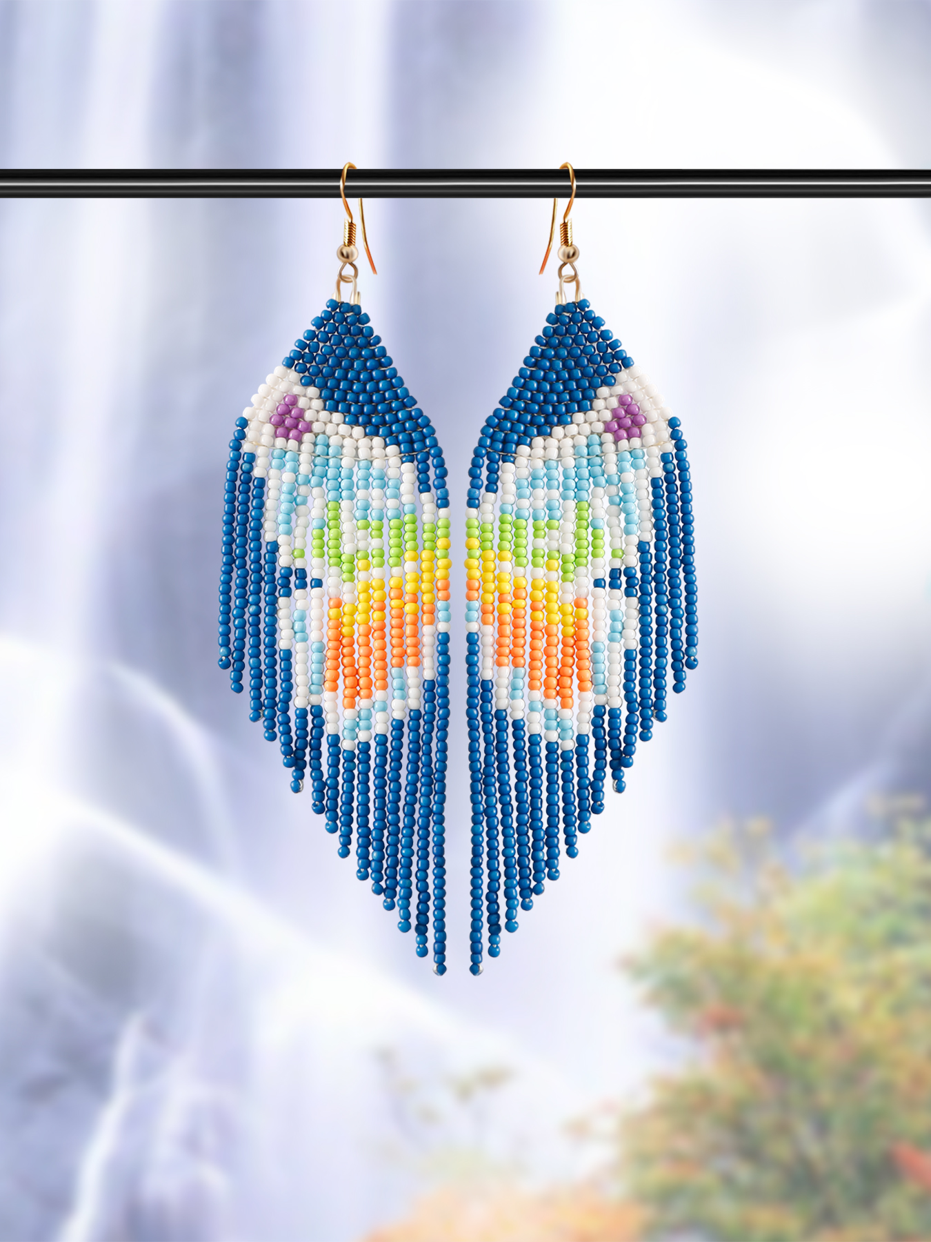 1 Pair Vacation Bohemian Butterfly Beaded Tassel Seed Bead Drop Earrings display picture 2