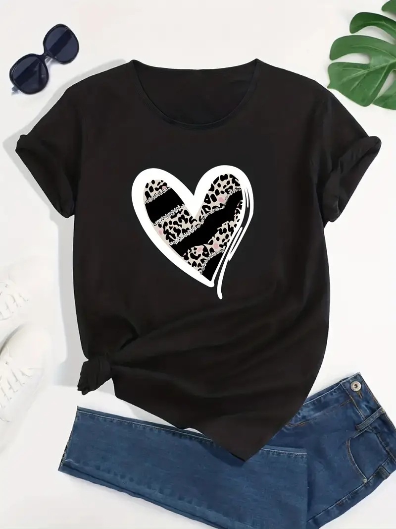 Women's T-shirt Short Sleeve T-Shirts Casual Classic Style Heart Shape display picture 1