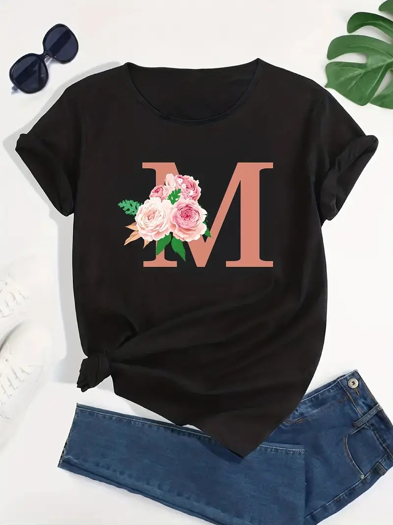 Mujeres Playeras Manga Corta Camisetas Ropa De Calle Letra Flor display picture 1