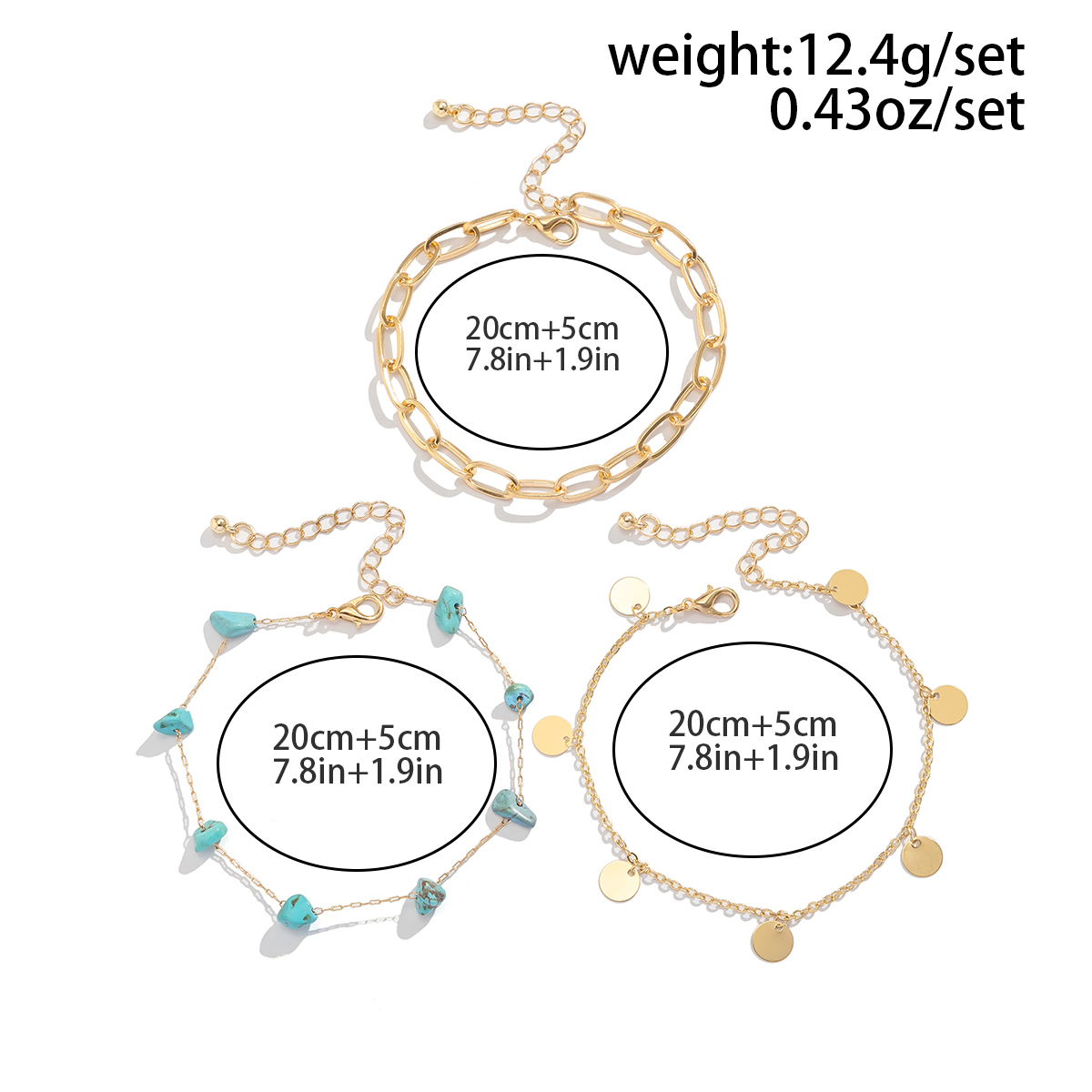 Casual Simple Style Irregular Turquoise Iron Copper Wholesale Anklet display picture 1