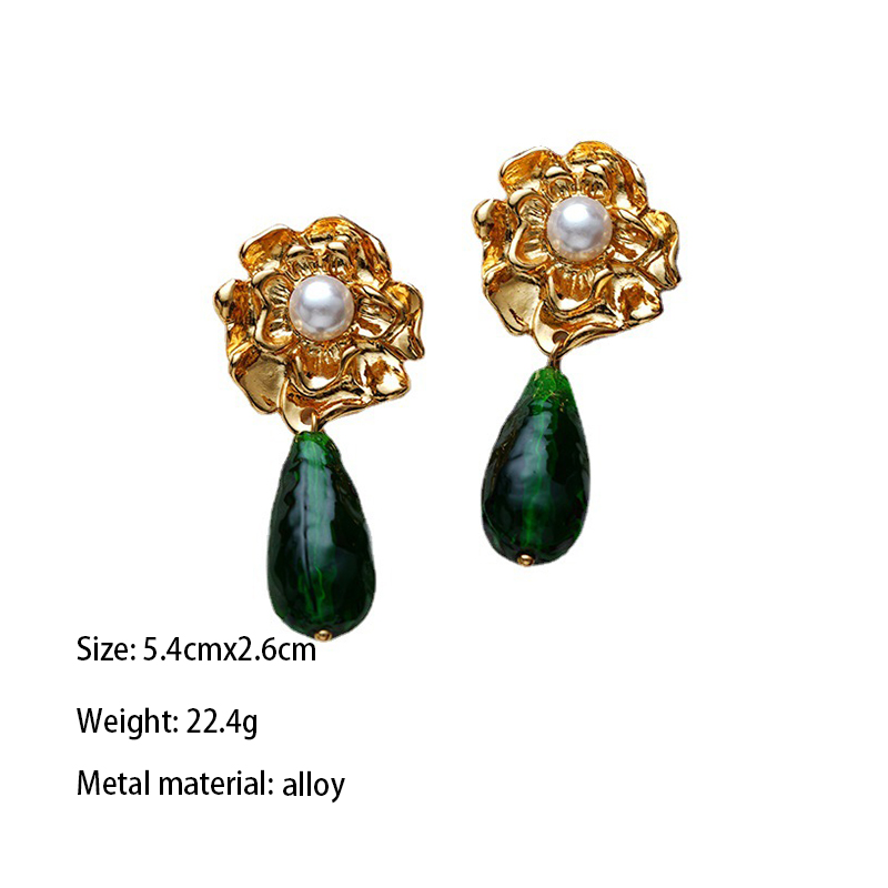 1 Pair Elegant Vintage Style French Style Flower Inlay Alloy Glass Pearl 18K Gold Plated Drop Earrings display picture 6