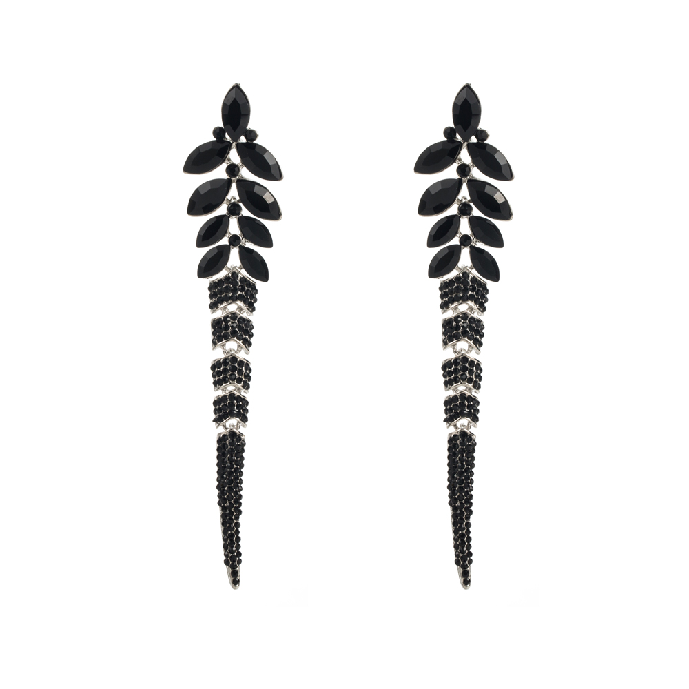 1 Pair Elegant Glam Leaf Inlay Alloy Rhinestones Glass Silver Plated Drop Earrings display picture 5