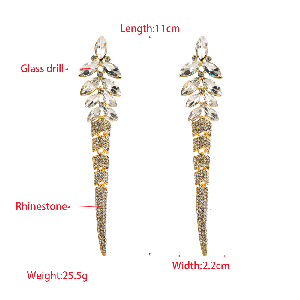 1 Pair Elegant Glam Leaf Inlay Alloy Rhinestones Glass Silver Plated Drop Earrings display picture 1