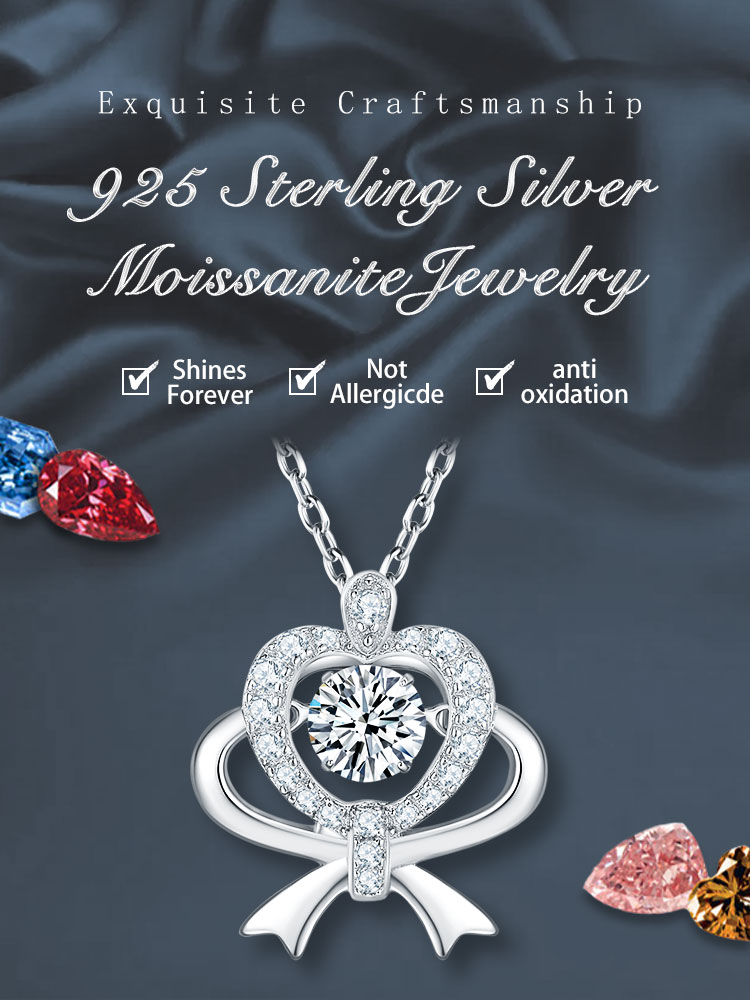 Sterling Silber IG-Stil Elegant Herzform GRA Inlay Moissanit Halskette Mit Anhänger display picture 1
